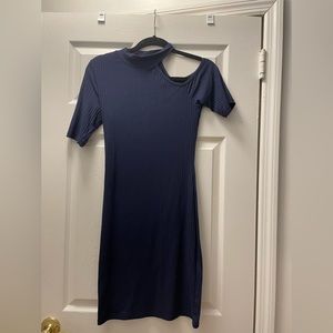 Blue mini dress with one cutout sleeve